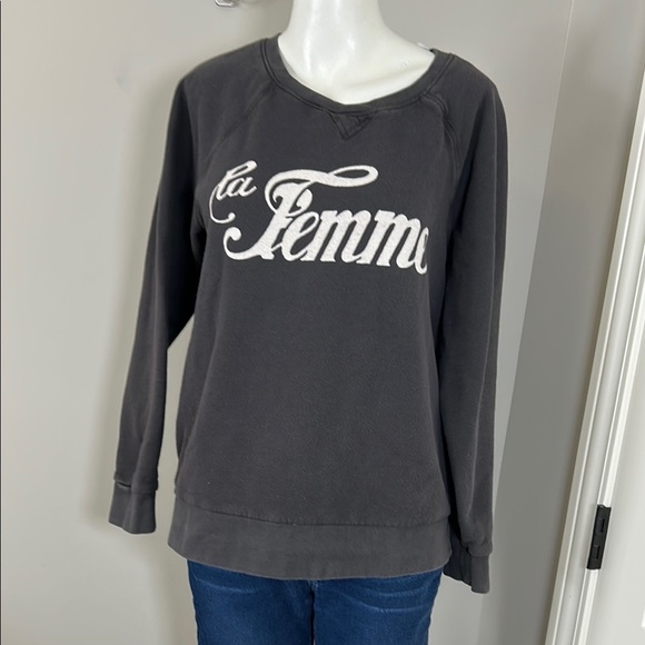 Anthropologie Sol Angeles LA FEMME Graphic Sweatshirt Grey Sz M - Picture 5 of 13